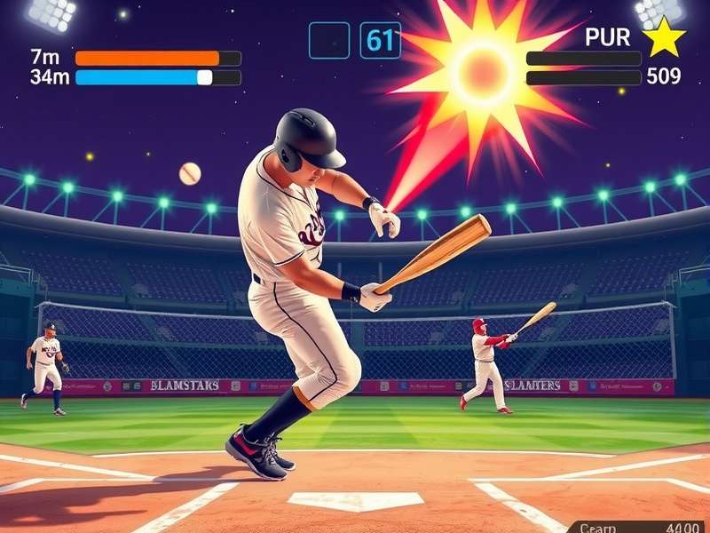 Slam Stars gameplay screenshot showing a batsman hitting a six